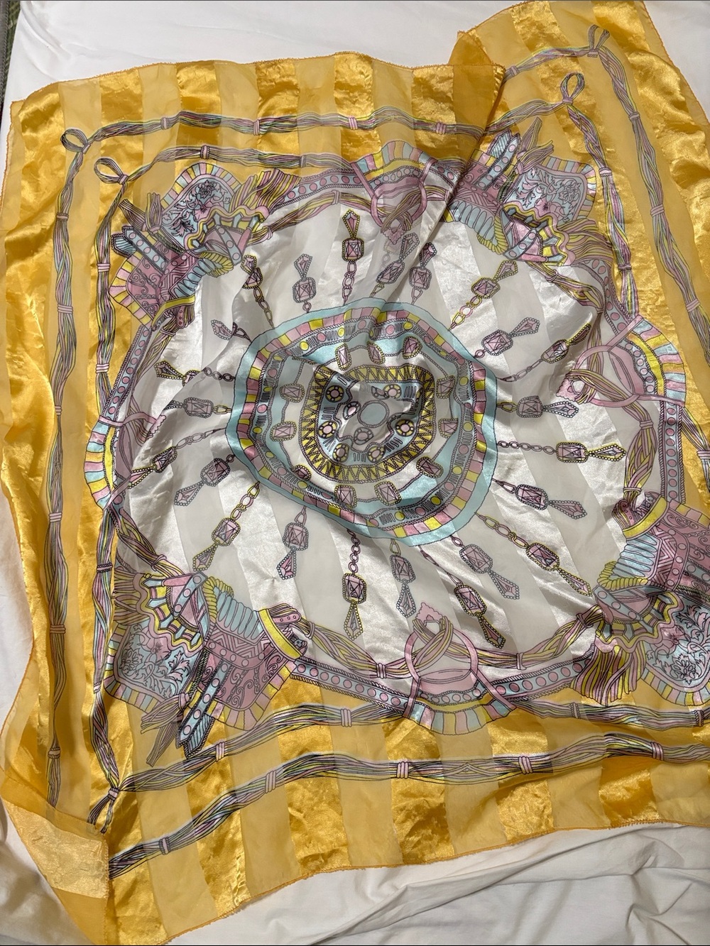 River Island Yellow & Pastel Printed Silk Scarf